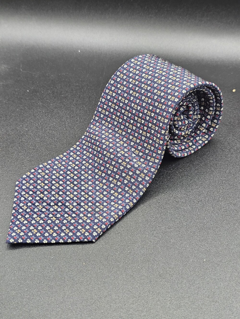 Richel Men's Blue Multi Teddy Bear Pattern Silk Necktie Hand Made in Spain